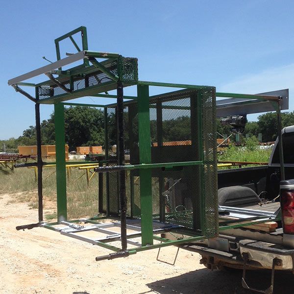 custom steel hunting platform hinged so it can stay in pickup to park in garage