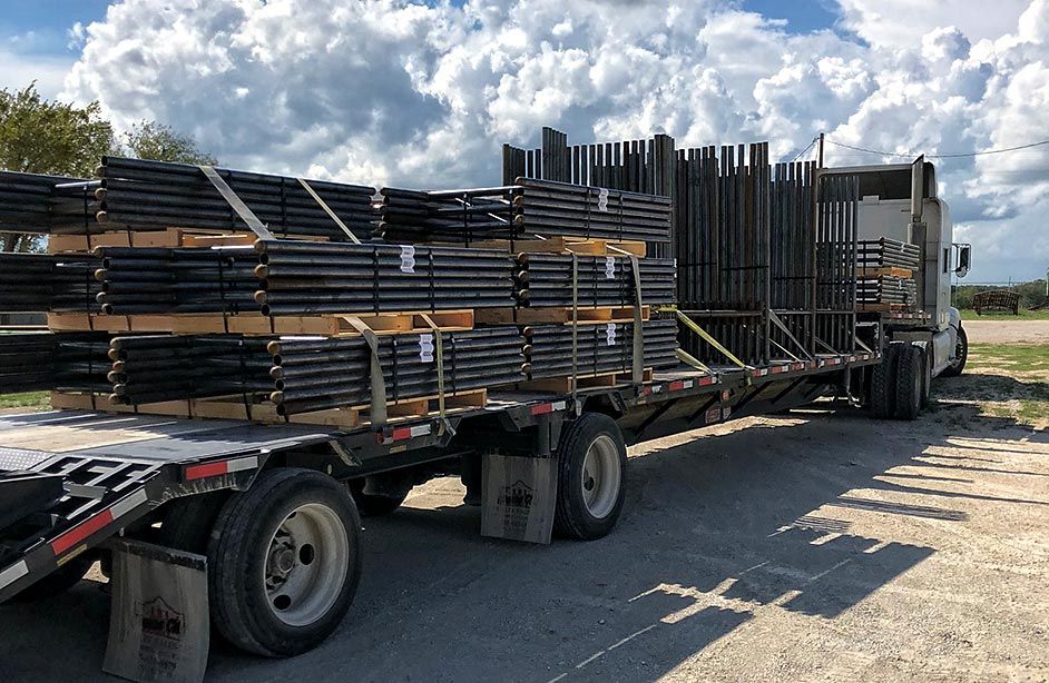 Steel Pipe Fence Braces on Semi-Truck for Shipping
